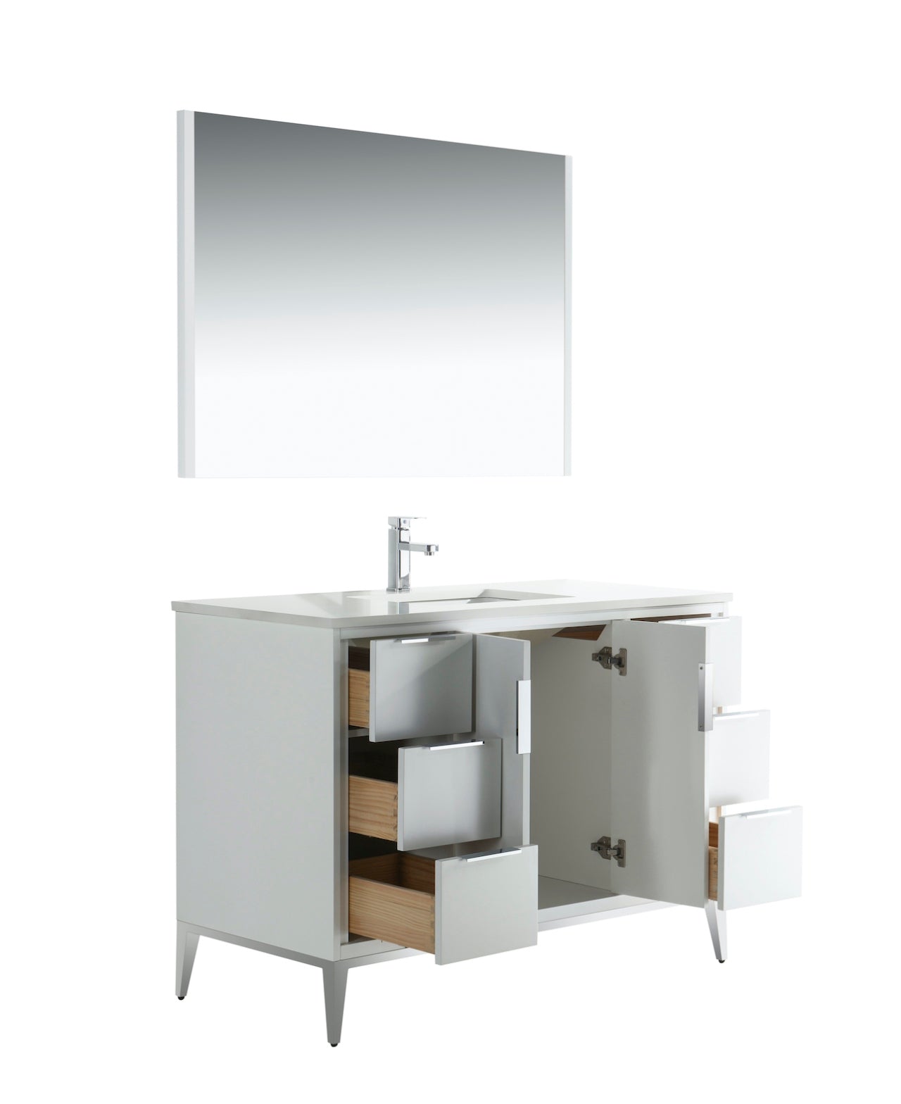 KD99GW 48-Inch Gloss White Bathroom Vanity with Quartz Countertop - Modern Elegance for Master Bath & Powder Room Remodel