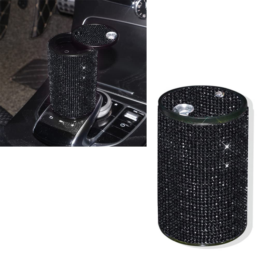 Diamond Car Ashtray with Lid - Bling Cigarette Holder for Car, Home & Office | Hot-Drilling Ash Tray Accessory - Perfect Gift for Women (Car Decor, Smoking Accessories, Luxury Car Organizer)