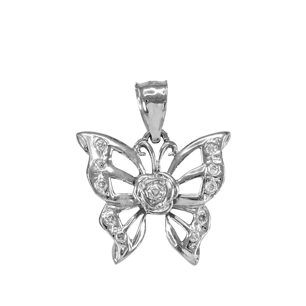 925 Sterling Silver CZ-Studded Filigree Rose Butterfly Pendant Necklace for Women - Elegant Jewelry Gift for Anniversary, Birthday & Valentine's Day - Perfect for Parties, Weddings & Special Occasions