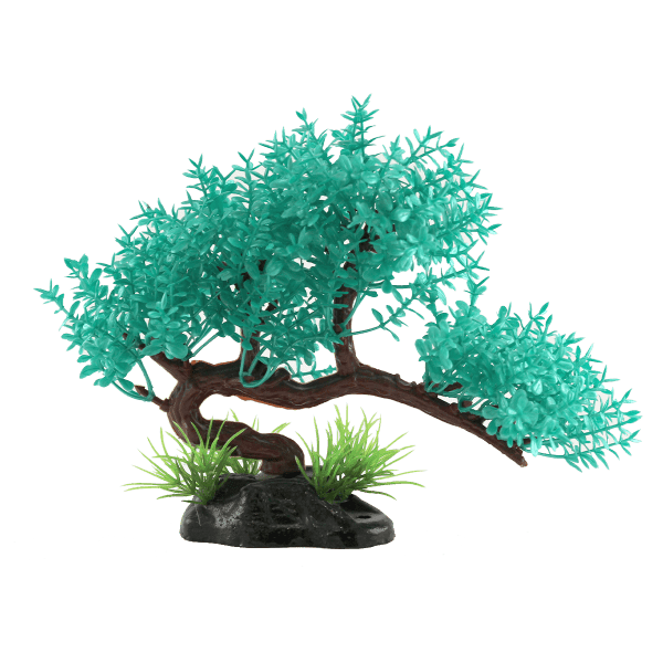 Teal Bonsai Tree Plastic Aquarium Plant - Realistic Fish Tank Decor for Betta, Goldfish & Tropical Aquariums | Perfect for Home, Office & Aquascaping