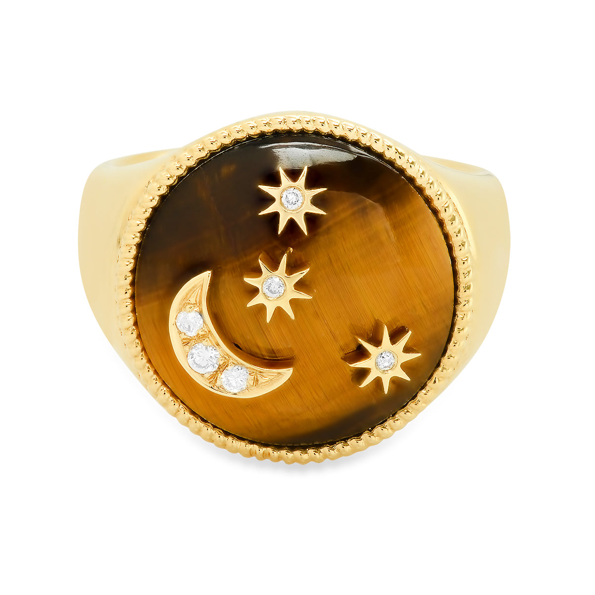Moon and Stars Signet Ring - Elegant Celestial Jewelry for Women - Perfect for Gifts, Weddings & Everyday Wear