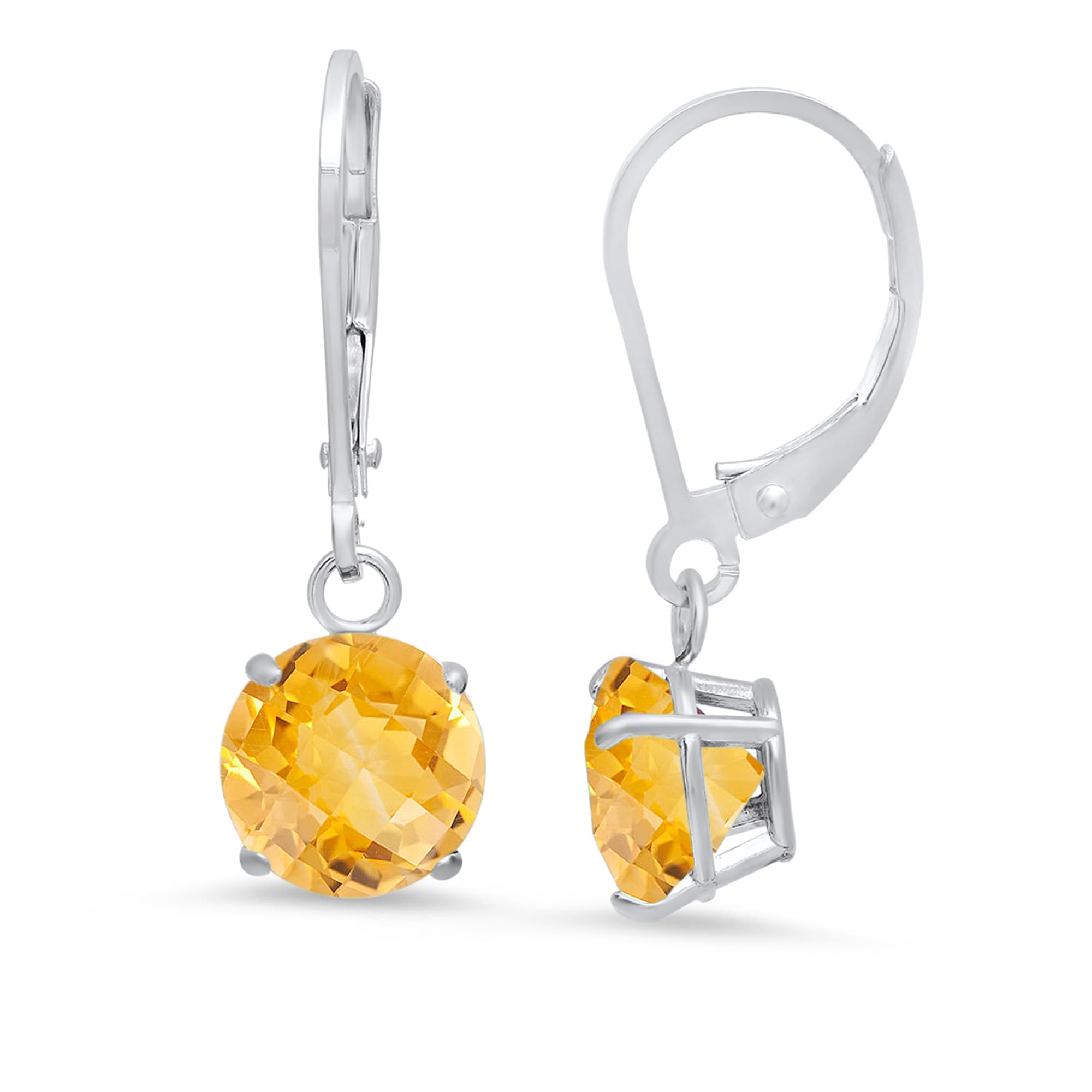 10K White Gold 8mm Round Birthstone Dangle Earrings for Women with Secure Leverback Clasps | Perfect for Birthdays, Anniversaries & Special Occasions | MAX + STONE
