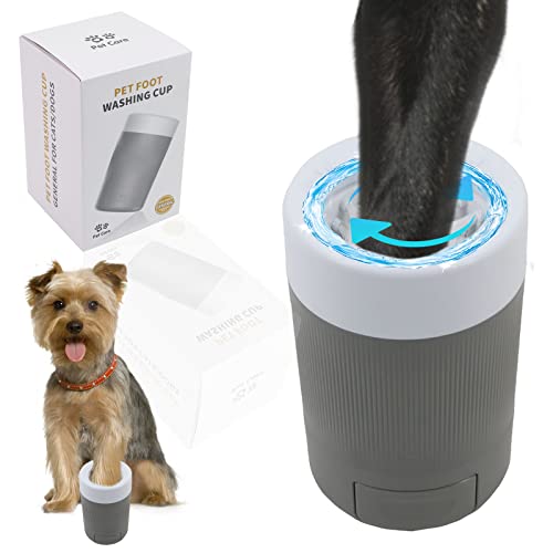 2 in 1 Portable Dog Paw Cleaner - 360° Semi-Automatic Paw Washer for Small & Medium Dogs & Cats | Perfect for Post-Walk Cleaning & Indoor Pet Grooming (Grey)