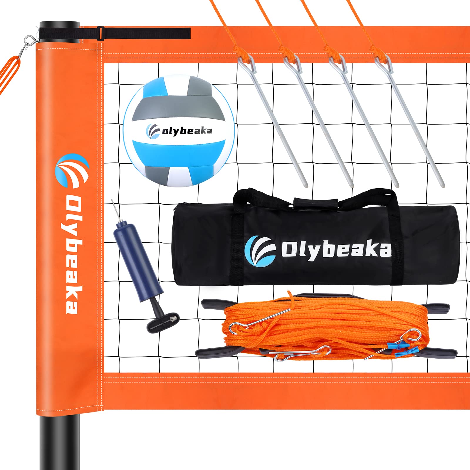 Premium Outdoor Volleyball Net Set with Adjustable Anti-Rust Poles - 32ft Heavy Duty Anti-Sag Net, PU Volleyball & Air Pump - Complete Kit with Carry Bag & Boundary Lines - Perfect for Backyard, Beach, Park & Camping Games