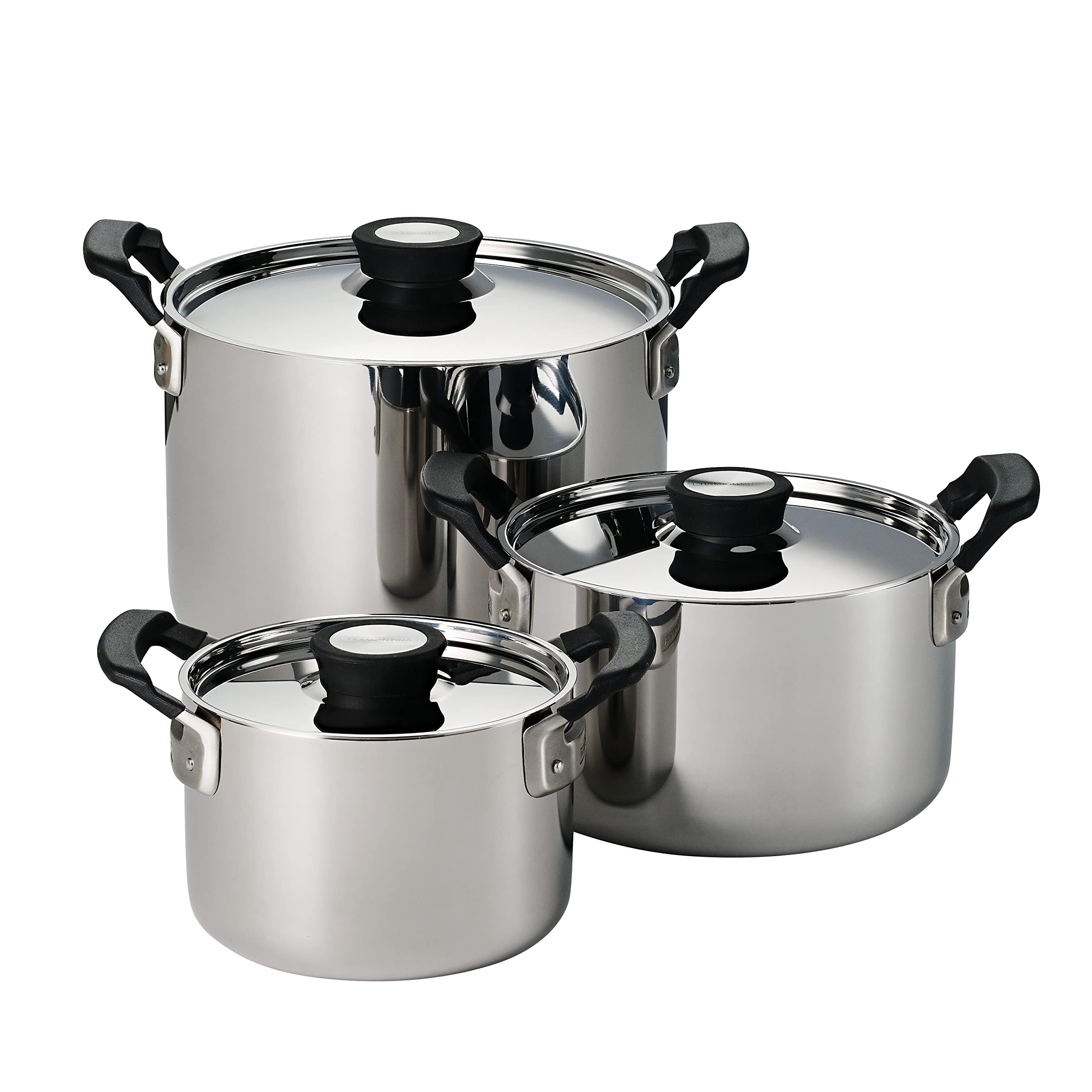 Tramontina 6-Piece Stainless Steel Tri-Ply Clad Cookware Set with Sauce Pan & Stock Pot - 80116/048DS | Nesting Design Saves Space | Perfect for Soups, Stews & Family Cooking