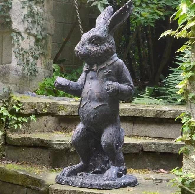 Alice in Wonderland Bronze Finish Statue - White Rabbit Figurine for Indoor & Outdoor Decor, Garden, Patio, Lawn, Yard - Perfect for Fairy Tale Themed Parties & Whimsical Home Decor