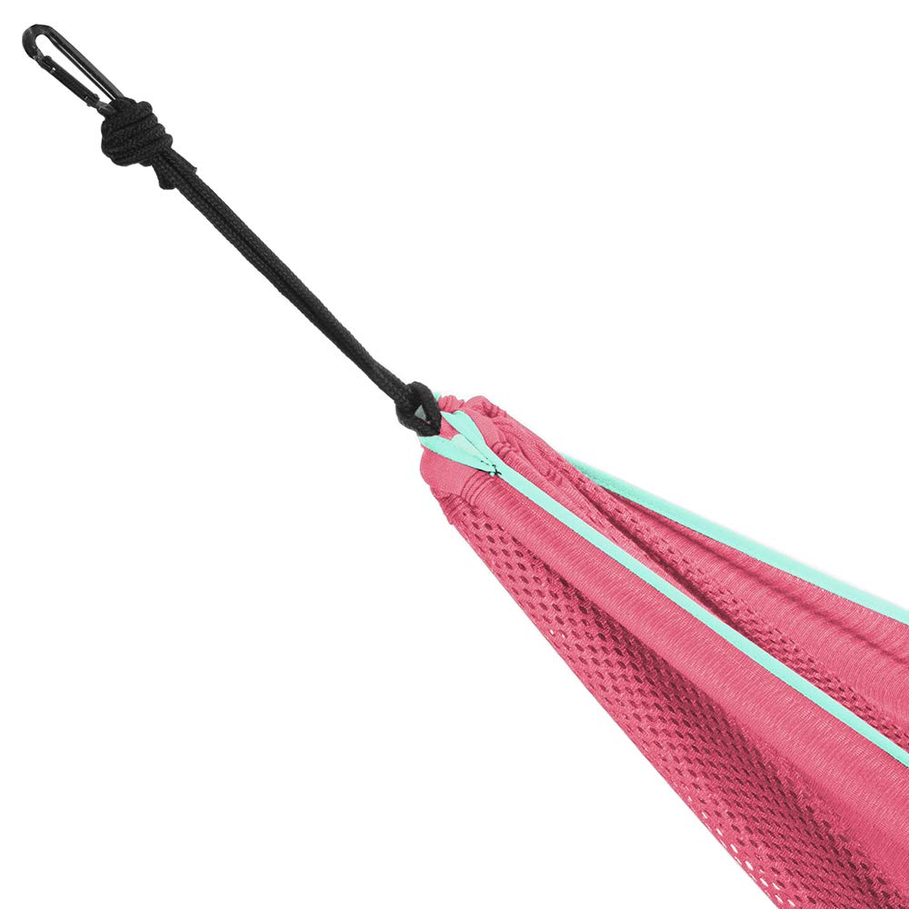 Vivere C9MESH-45 Double Hammock with Steel Stand - Rose & Celeste Color Outdoor Hanging Bed for Backyard, Patio, Garden Relaxation and Camping