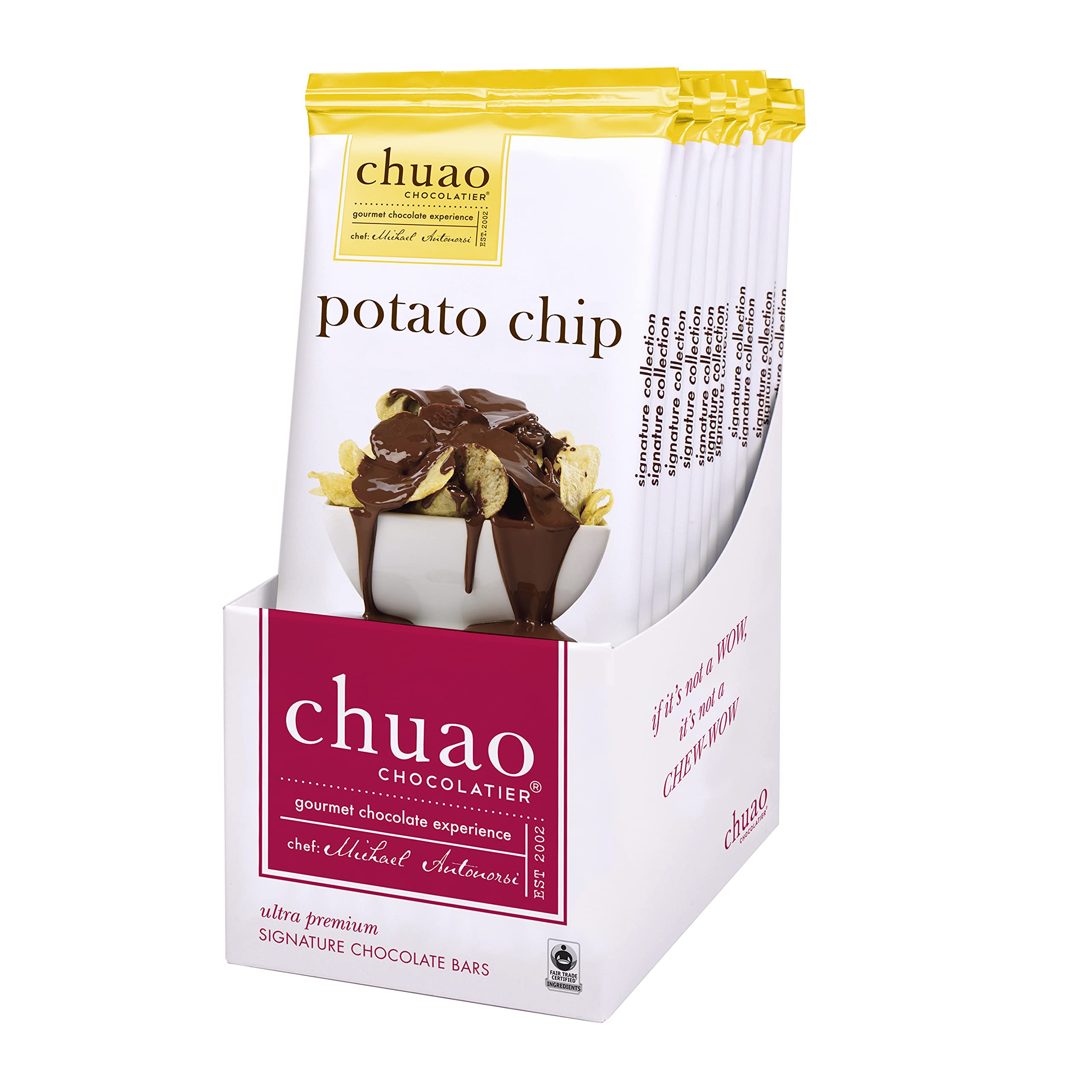 Chuao Chocolatier Potato Chip Milk Chocolate Bars - Gourmet No Preservatives Chocolate - 12 Count Pack for Gifts, Christmas, Birthday, Thank You, Care Packages - Perfect for Parties, Office Treats & Dessert Platters