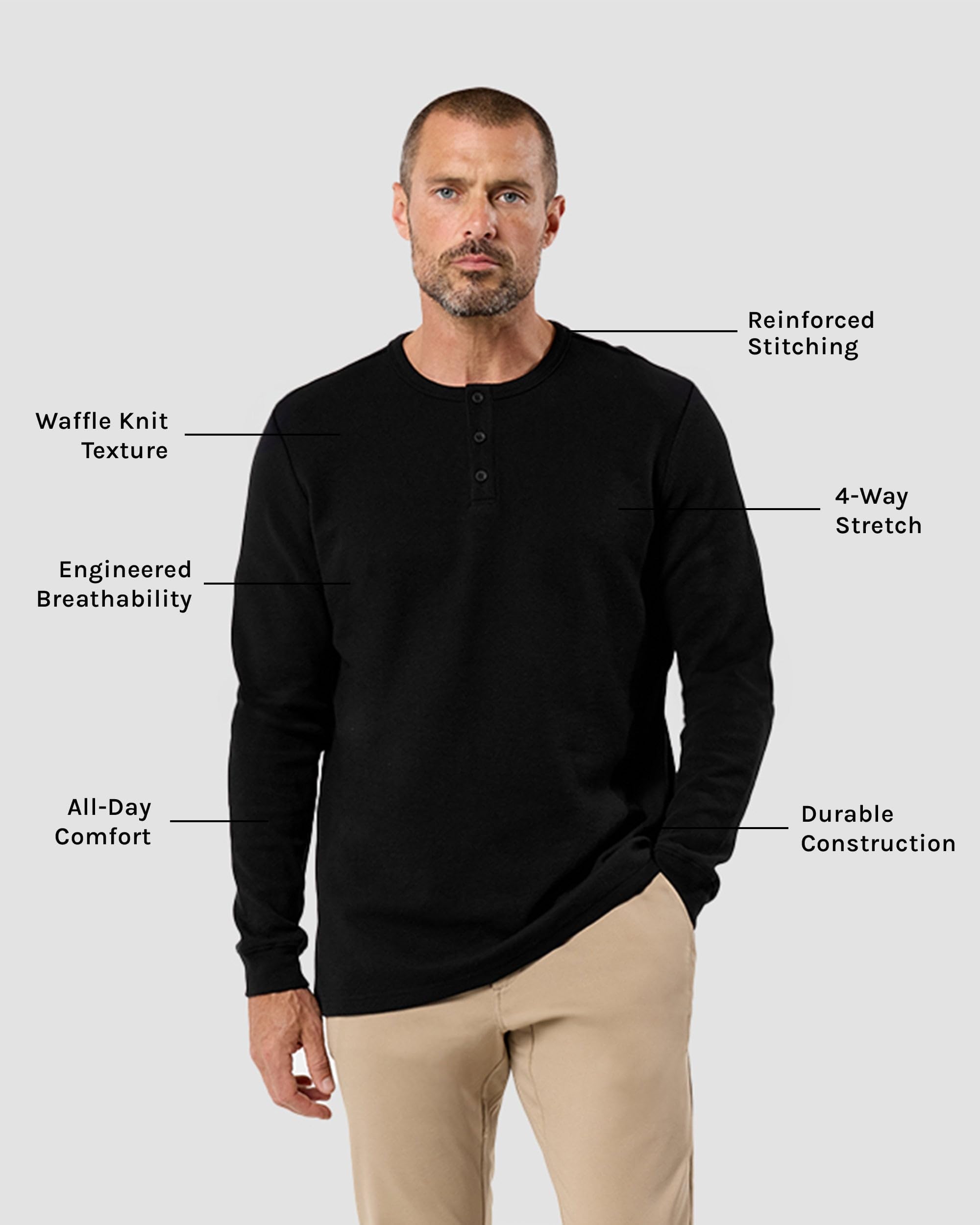 INTO THE AM Men's Long Sleeve Waffle Henley Shirt - Soft Thermal Cotton Fall & Winter Shirt for Men (Sizes S-4XL) | Perfect for Casual Wear, Outdoor Activities & Layering in Cold Weather