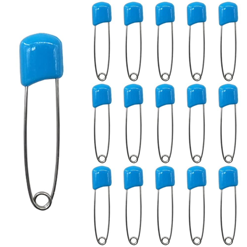 50 Pcs Baby Diaper Safety Pins - Plastic Head Nappy Pins with Lock for Secure Fastening (Blue) - Ideal for Cloth Diapers & Baby Care