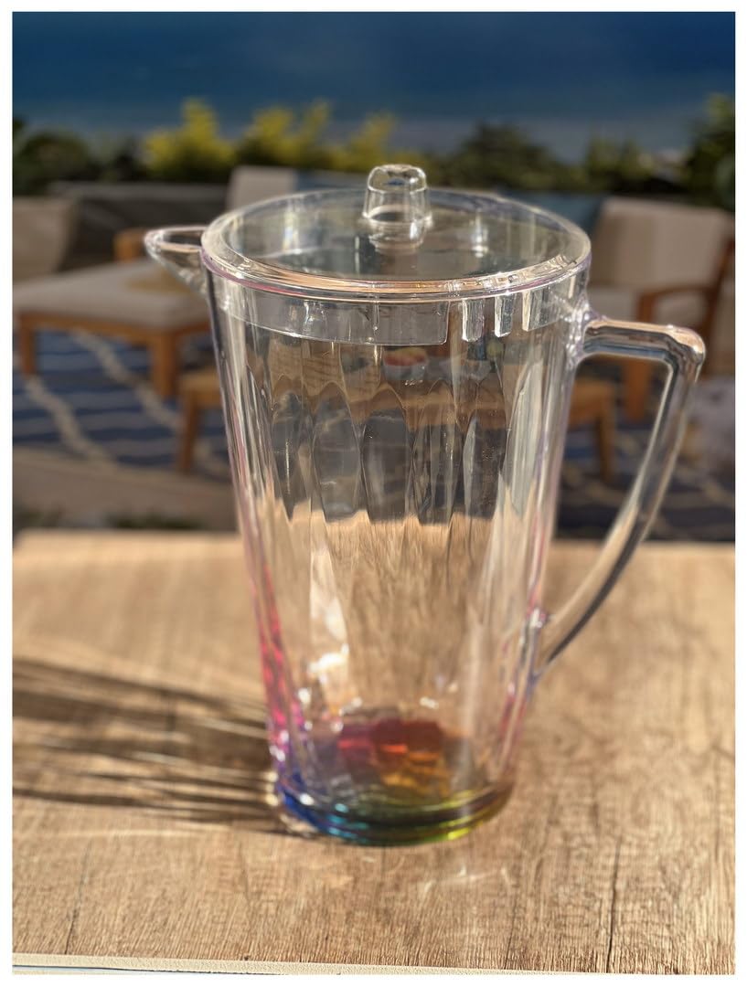 2.5 Quart BPA-Free Plastic Water Pitcher with Lid - Rainbow Design, Unbreakable, Leak-Proof Spout - Perfect for Iced Tea, Juice, Lemonade & Summer Drinks