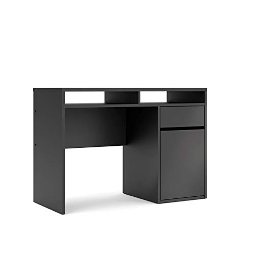 BOWERY HILL Black Matte 1 Drawer 1 Door Engineered Wood Desk - Compact Home Office Desk for Small Spaces, Study Room & Dormitory