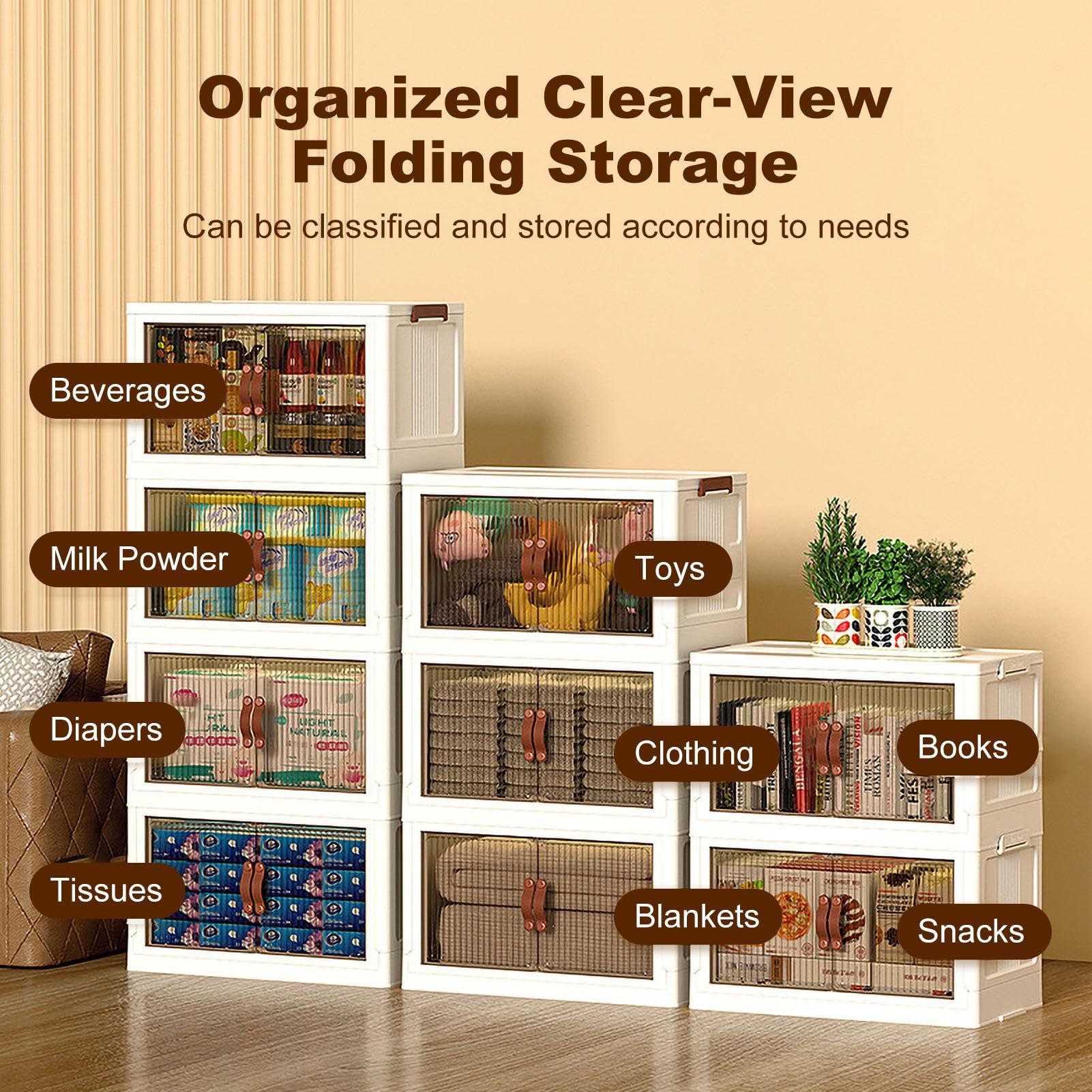 Foldable Storage Bins with Lids - 5-Tier Portable Organizer for Clothes, Sweaters, Shirts & Jeans | Space-Saving Home & Closet Storage Solution | Perfect for Bedroom, Dorm, Office & Travel Organization