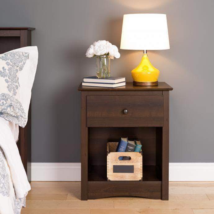 Sonoma 1 Drawer Tall Nightstand - Modern Bedside Table with Storage, 3 Color Options (White, Black, Brown) - Perfect for Bedroom, Living Room, or Dorm Decor