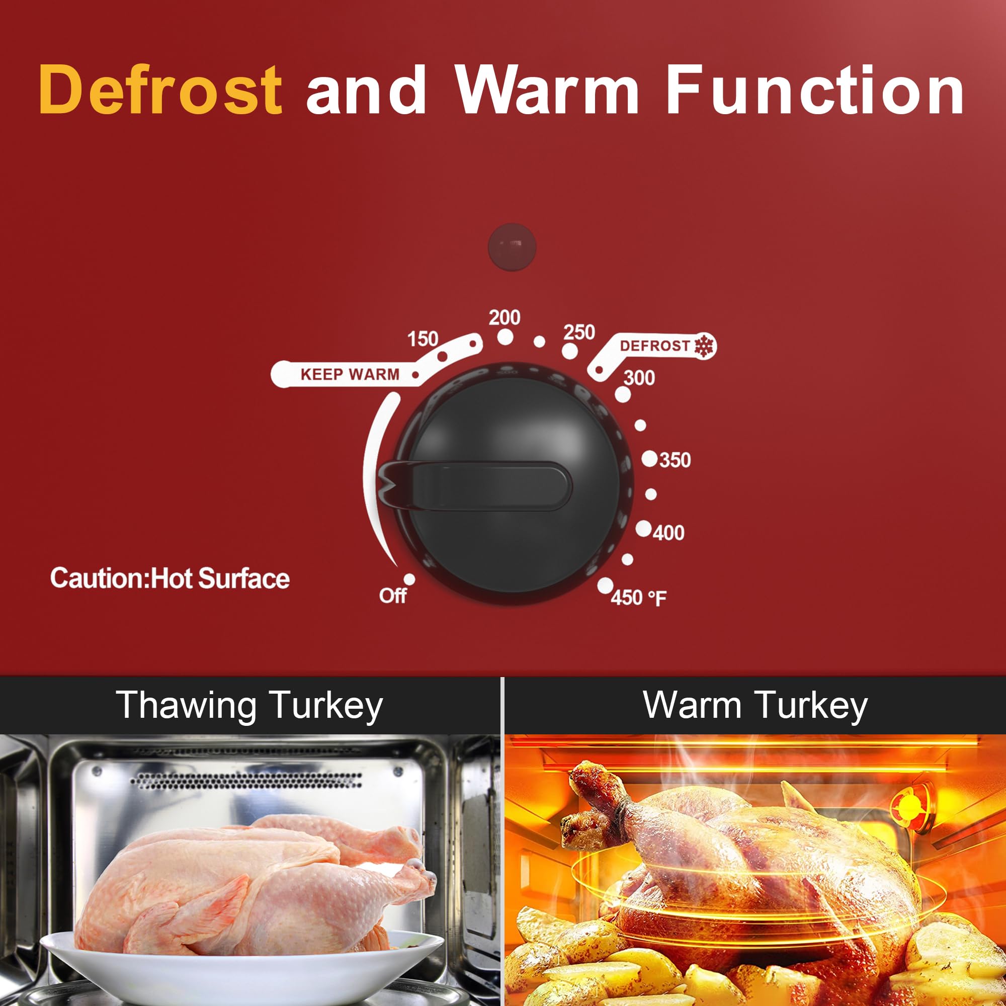 18 Quart Stainless Steel Electric Roaster Oven with Self-Basting Lid, Defrost & Warm Function, Adjustable Temperature, Removable Pan & Rack, Red – Perfect for Holiday Turkey, Roasts, and Large Family Gatherings