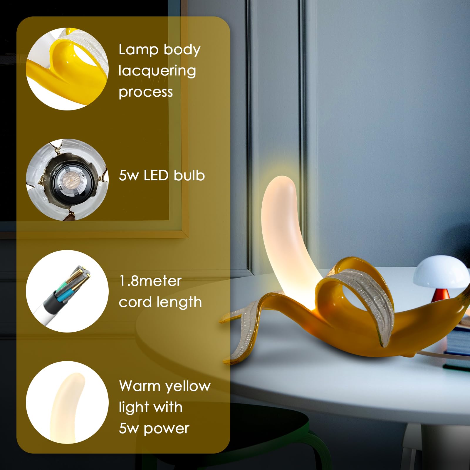 MAYOLA Modern Banana Table Lamp - LED Desk Lamp & Night Light with Baking Finish Resin for Living Room, Bedroom, Home Office, Kids Room - Perfect for Reading, Decor, and Cozy Ambiance (Lying Style)
