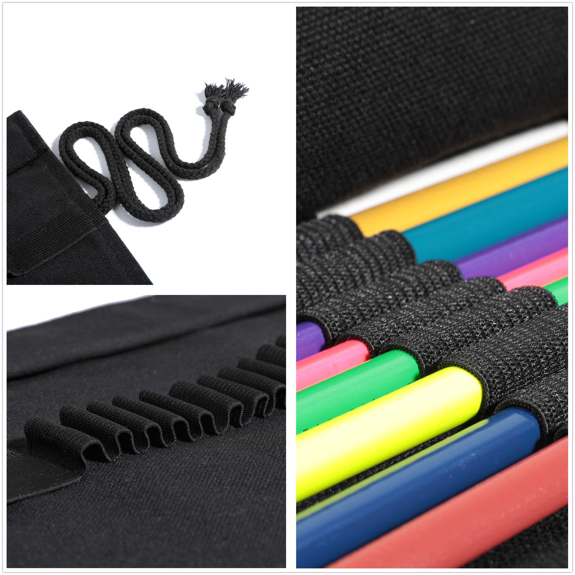 24-Slot Canvas Paint Brush Holder & Makeup Brush Roll Pouch Bag - Black | Perfect for Artists & Makeup Enthusiasts | Travel-Friendly Organizer for Brushes, Pens & Tools