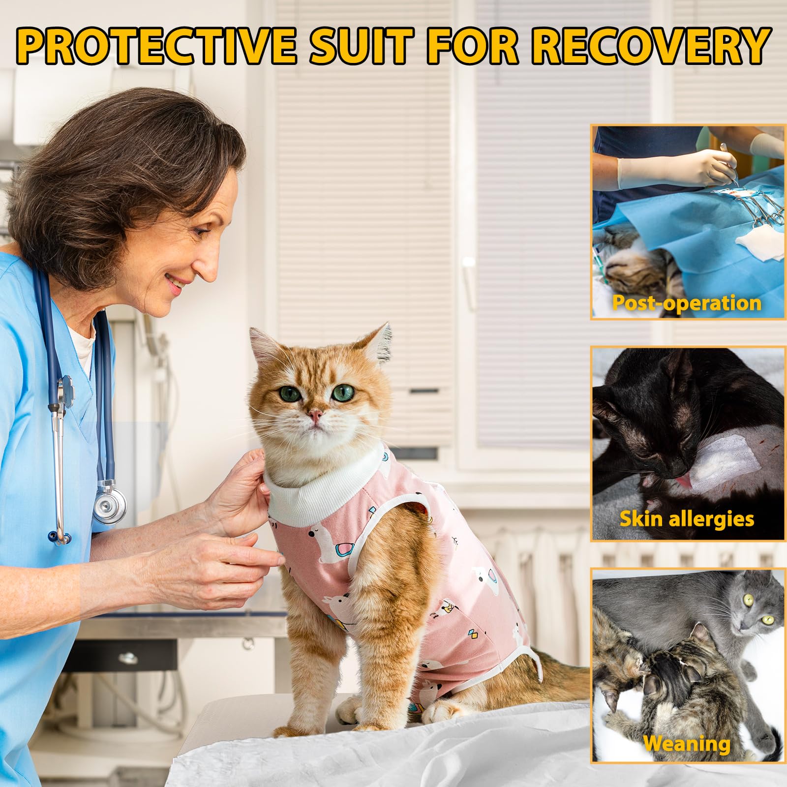 Post-Surgery Cat Recovery Suit for Female & Male Cats - Soft & Breathable Onesie to Prevent Licking Wounds - Alternative to Cat Cone (Size L, Alpaca Fabric) - Ideal for Spay/Neuter Recovery & Abdominal Surgery Aftercare