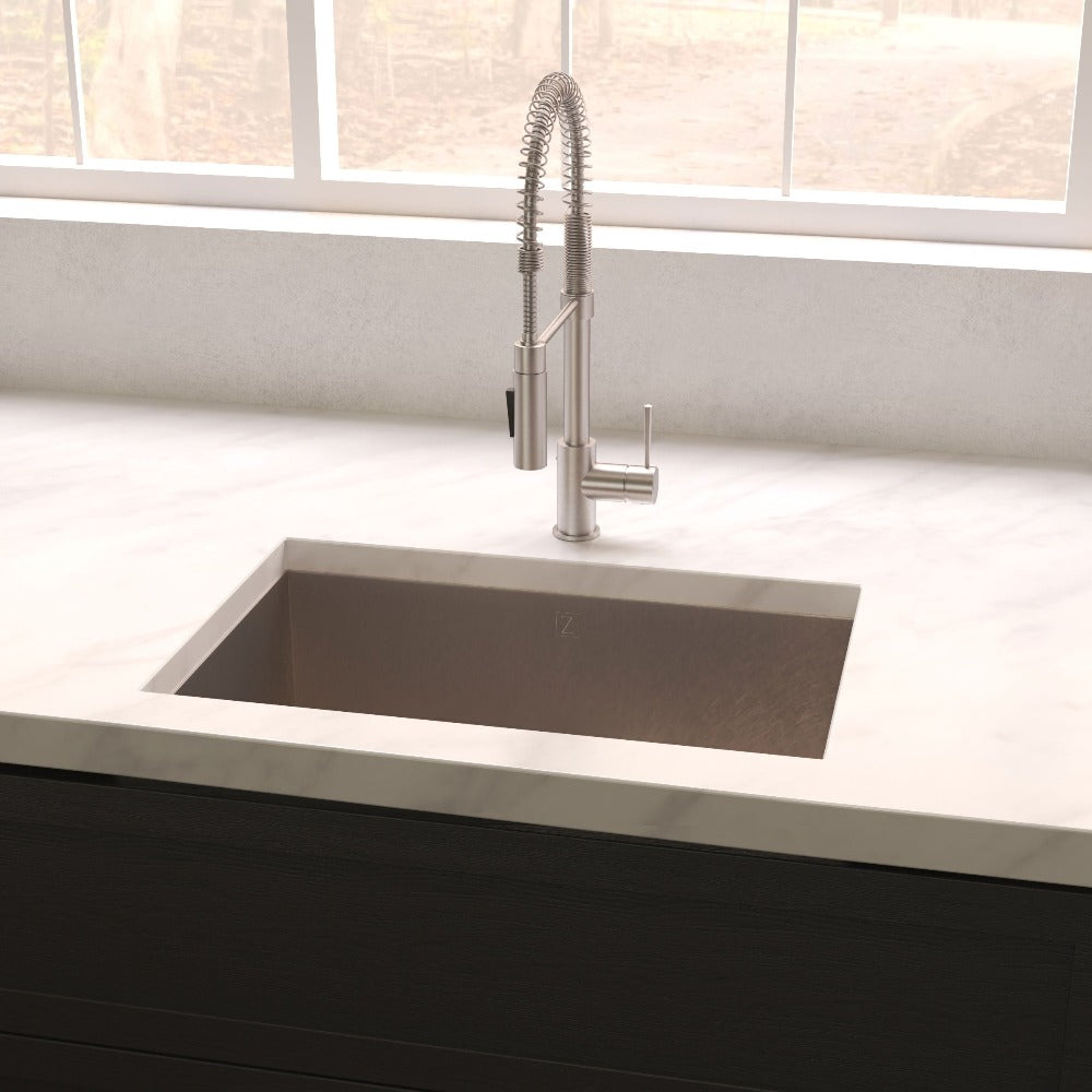 ZLINE 36 Inch Meribel Undermount Single Bowl Kitchen Sink - Satin Stainless Steel with Bottom Grid (SRS 36S) | Perfect for Modern Farmhouse & Commercial Kitchens