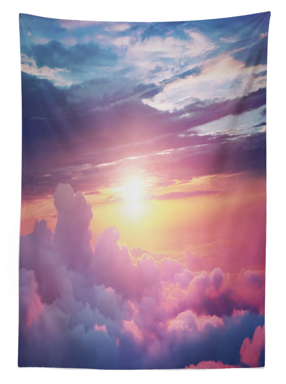 Ambesonne Sun Outdoor Tablecloth - Surreal Sky with Fluffy Clouds Dreamy Horizon Design, Washable Picnic Table Cover 58