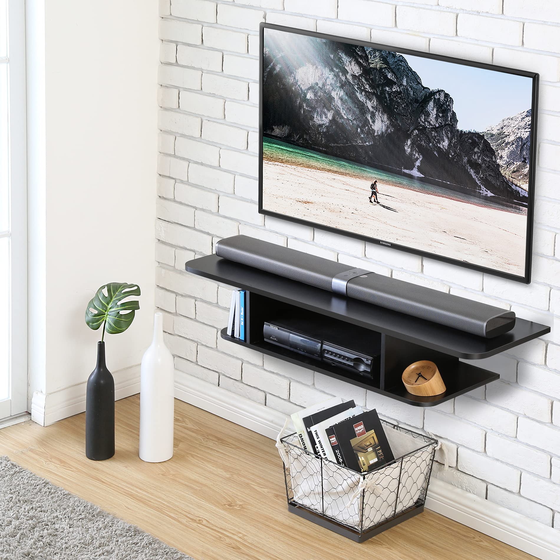 FITUEYES Floating TV Stand for 55 Inch TVs - Wall Mounted Media Console & Wood Storage Cabinet - Modern Entertainment Center for Living Room, Bedroom, Home Theater - Black