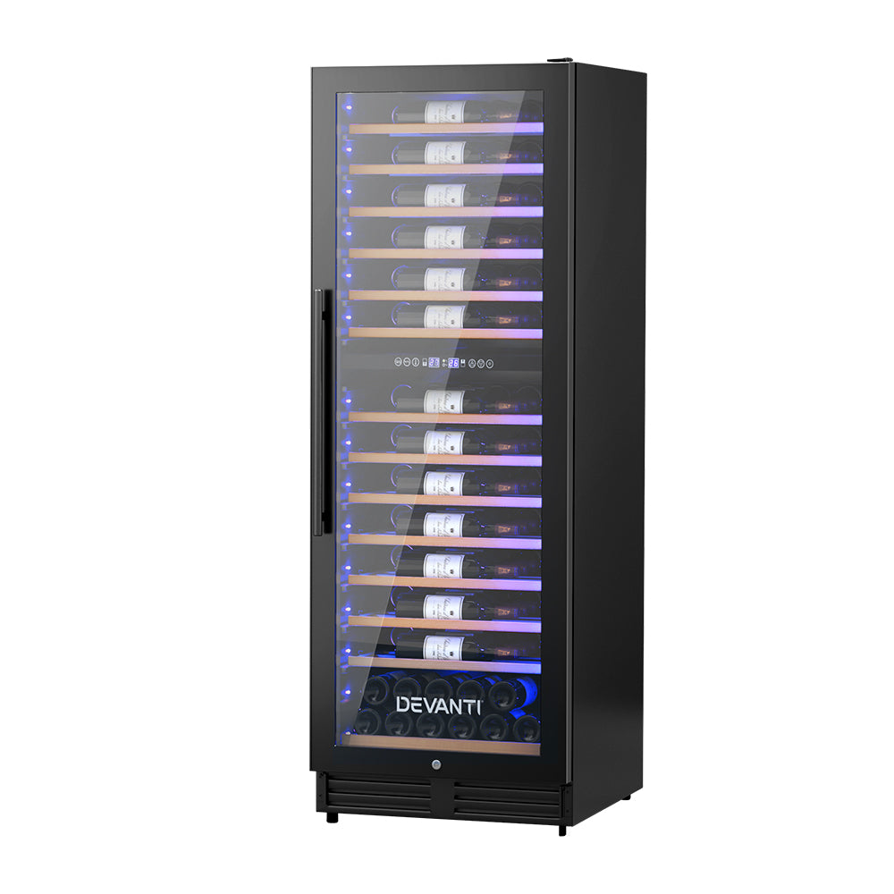 Devanti Dual Zone Wine Cooler Refrigerator - 128 Bottle Capacity for Red & White Wine Storage | Perfect for Home Bars, Restaurants, and Wine Cellars