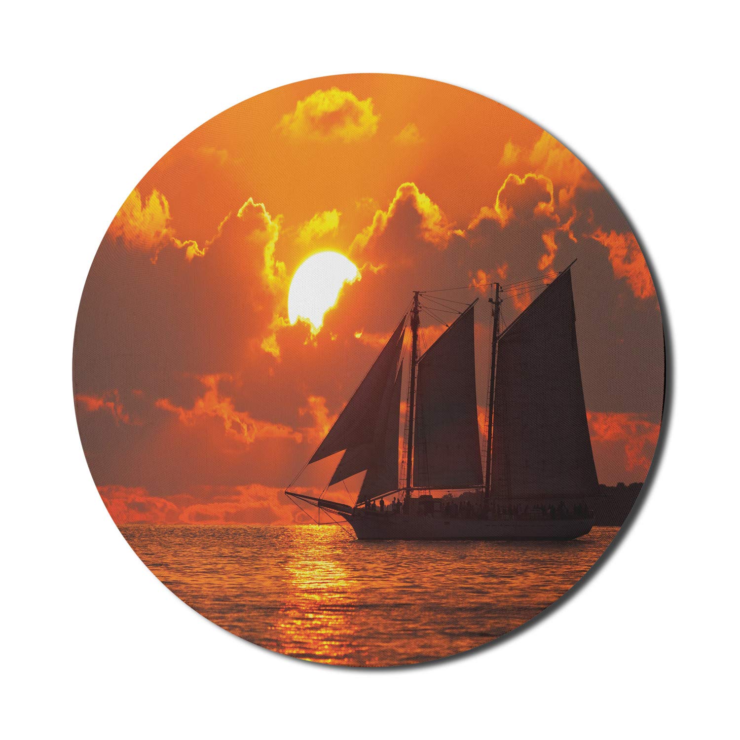 Ambesonne Sailboat Mouse Pad - Non-Slip Round Rubber Gaming Mouse Mat with Key West Sunset Design (8 Inch, Orange/Dark Orange) - Perfect for Office, Home & Gaming Computers