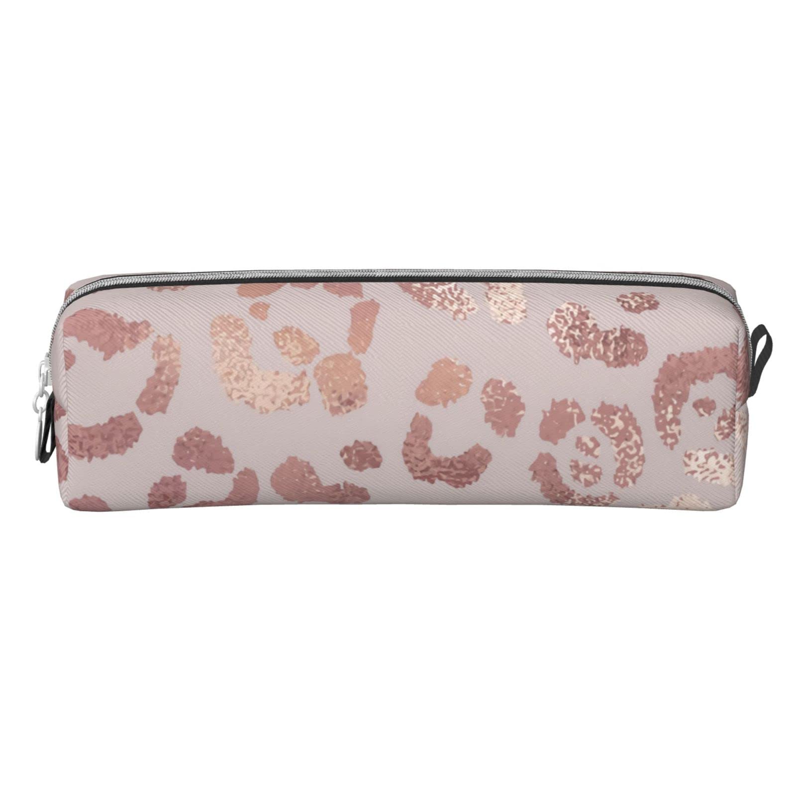 Premium Leather Pencil Case with Golden Leopard Print - Stylish Stationery Organizer for Pens, Makeup & Cosmetics | Perfect for School, Office, College & Travel Accessories