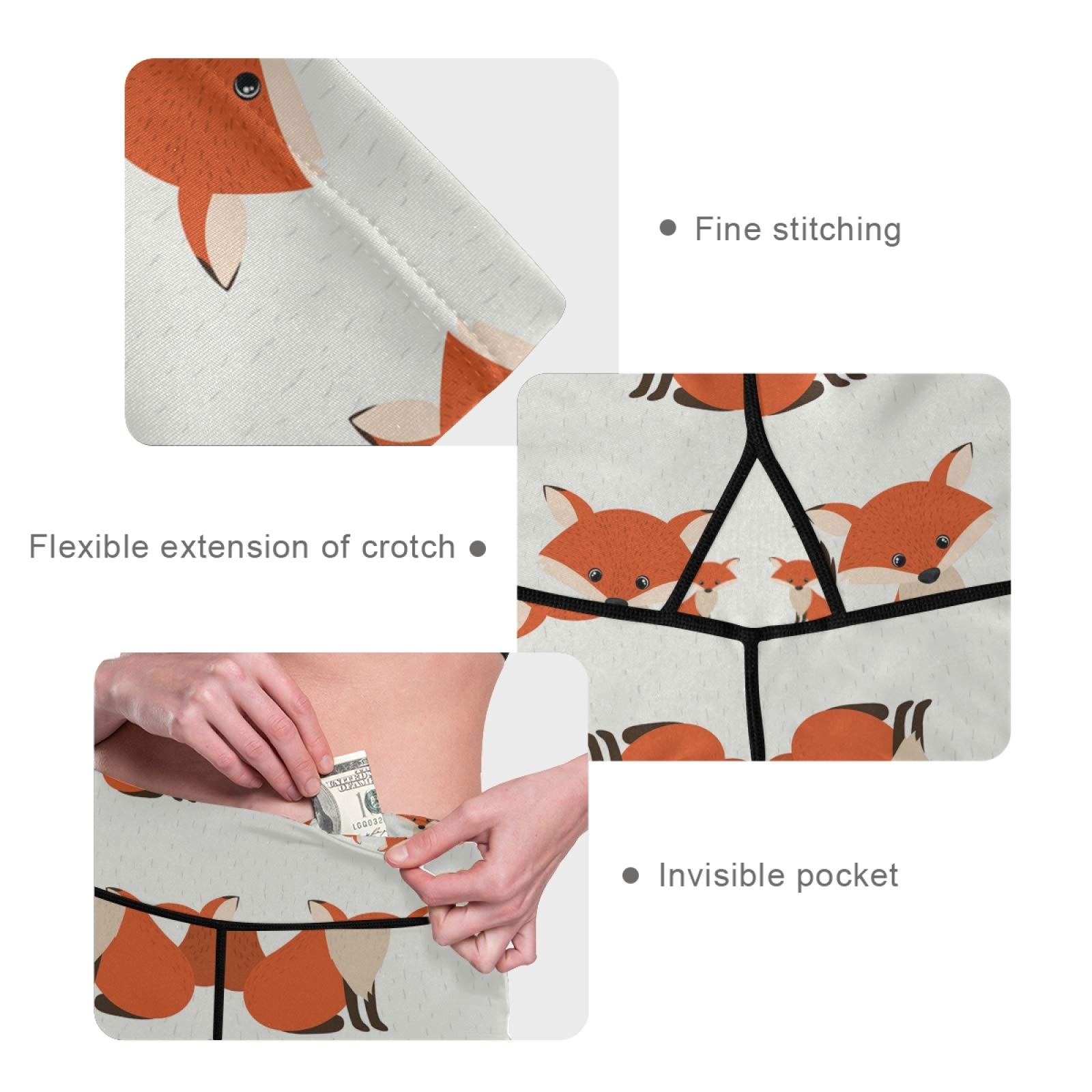 Orange Foxes High Waist Yoga Pants for Women - Tummy Control Workout Leggings with Hidden Pockets - Stretchy Athletic Running Tights (Medium) - Perfect for Yoga, Gym & Casual Wear