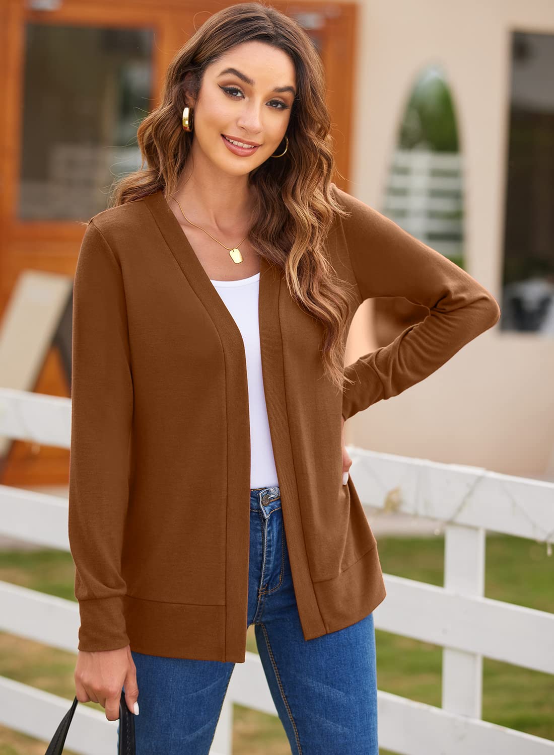 Women's Lightweight Long Sleeve Open Front Knit Cardigan Sweater - Soft Flowy Casual Cover-Up for Fall & Spring - Perfect for Office, Layering or Coffee Dates
