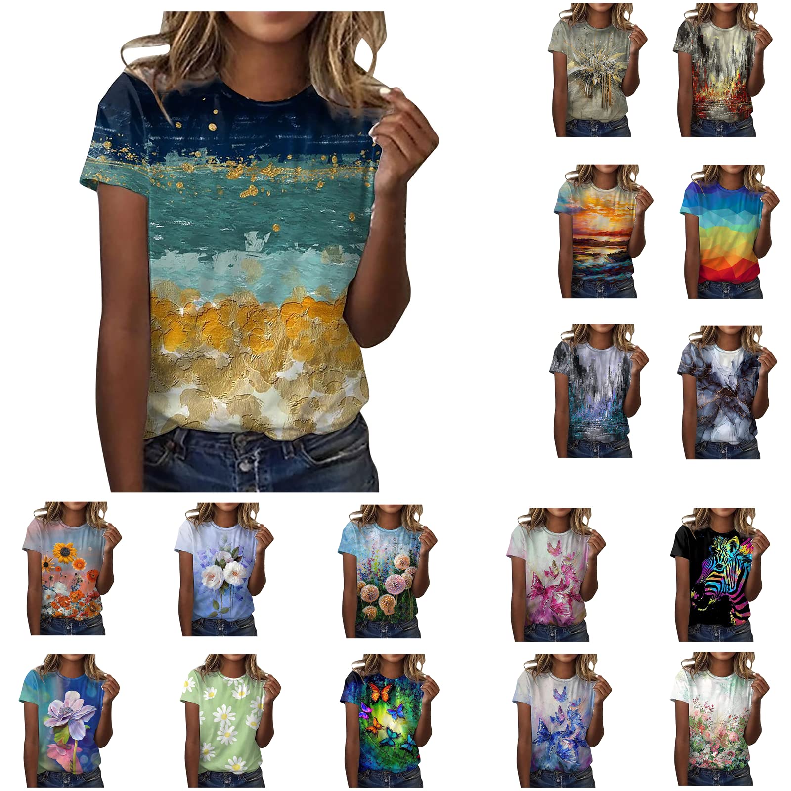 Ylioge Women's Summer Tops 2023 - Fashion Casual Plus Size Short Sleeve Crewneck Sweatshirts with Cute Graphic Prints | Perfect for Beach Outings, Streetwear & Everyday Comfort