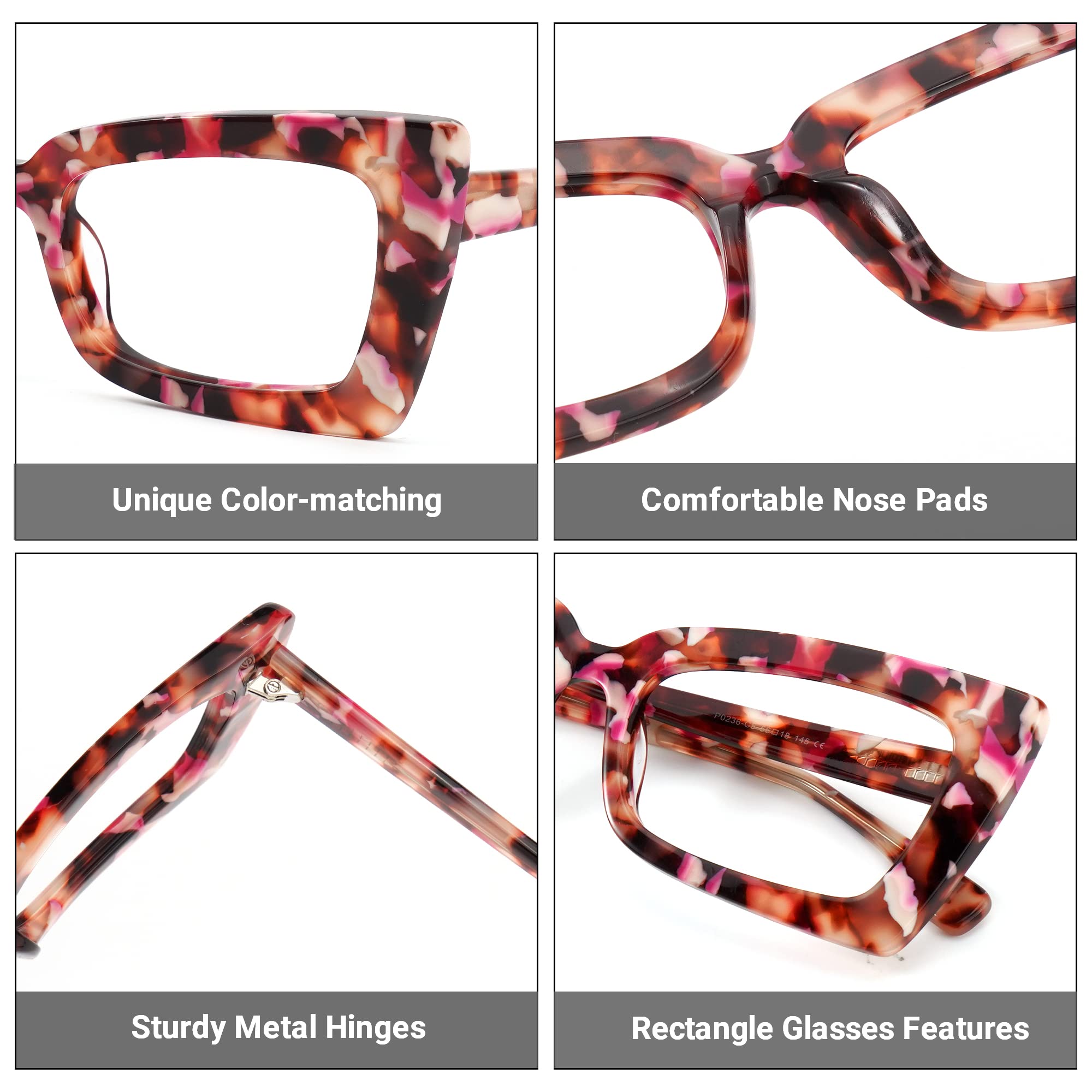 Zeelool Retro Blue Light Blocking Glasses for Women - Thick Acetate Rectangle Frame (VFP0236) - Reduce Eye Strain for Computer Work, Gaming & Screen Time