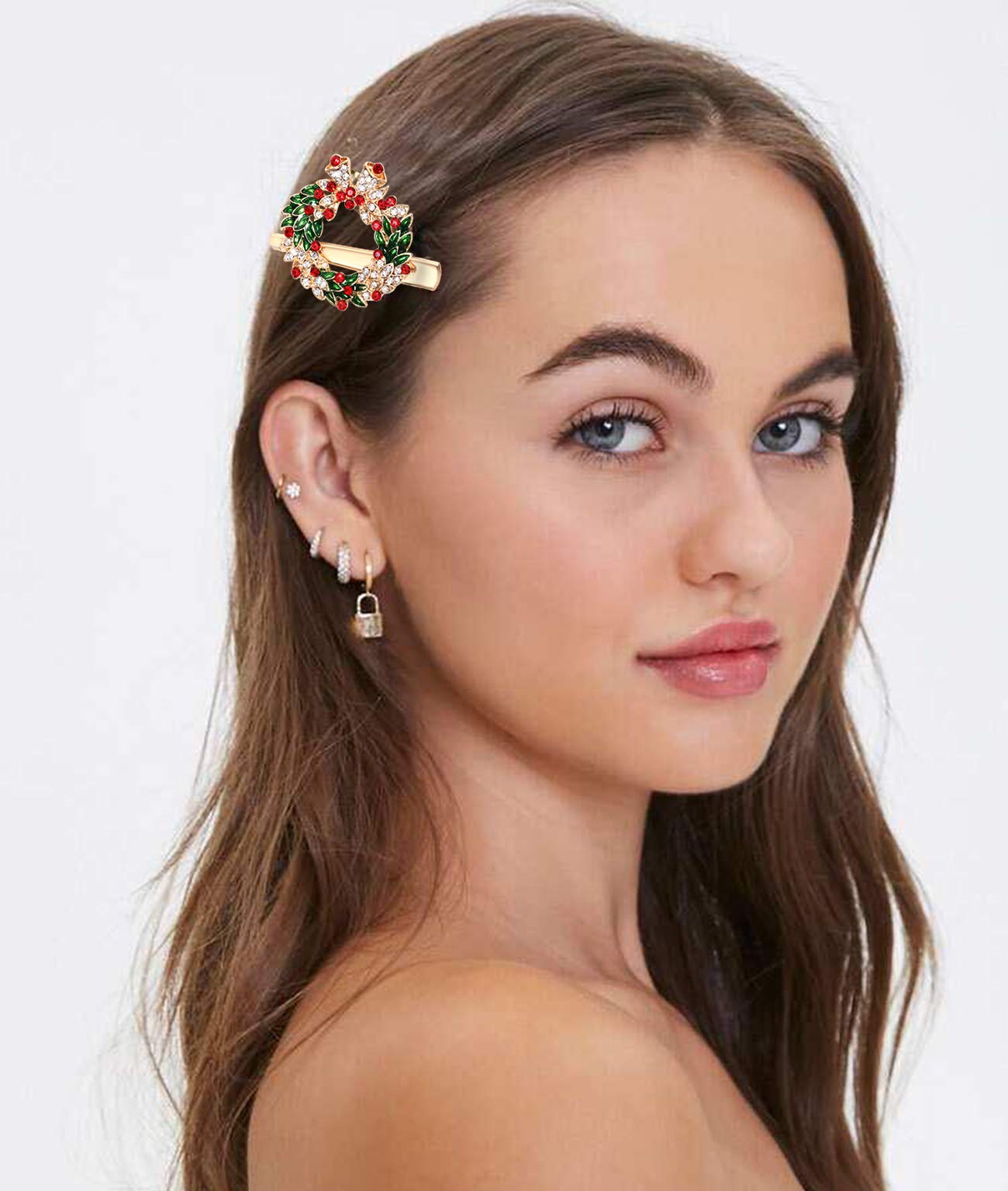 Sparkling Christmas Hair Clips for Women - Rhinestone Crystal Snowflake & Reindeer Wreath Hair Accessories (Set of 6) | Perfect for Holiday Parties, Xmas Gifts & Festive Hairstyles | Christmas Tree & Wreath Design Hairpins