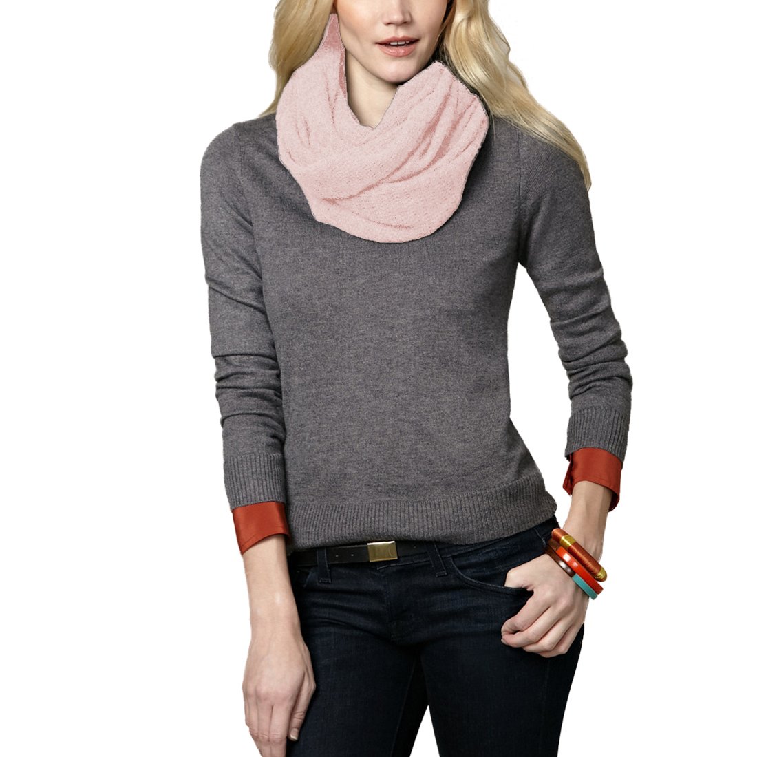 Parisbonbon Women's 100% Cashmere Classic Infinity Scarf - Soft & Warm Winter Accessory in Doll Pink - Perfect for Cold Weather, Office & Casual Outfits