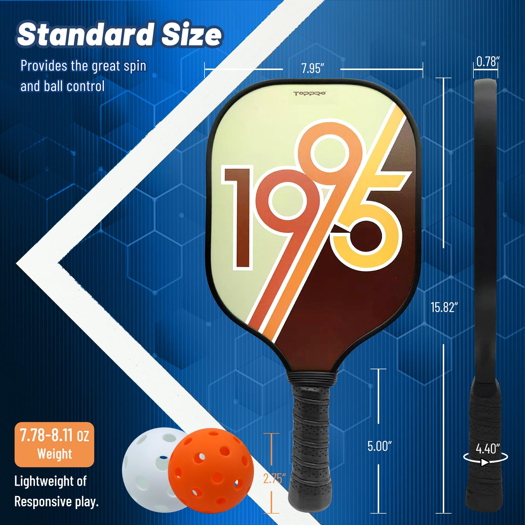 Premium Pickleball Paddles Set of 2 - Fiberglass Surface & Polypropylene Honeycomb Core - Lightweight Rackets with 4 Balls (2 Indoor + 2 Outdoor) & Carry Bag - Perfect for Recreational Play, Tournaments & Family Fun