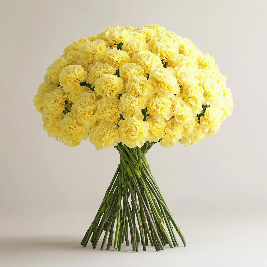 Fresh Yellow Carnations - 100 Stems Bulk Wholesale Flowers for Wedding Bouquets, Home Decor & Gift Arrangements