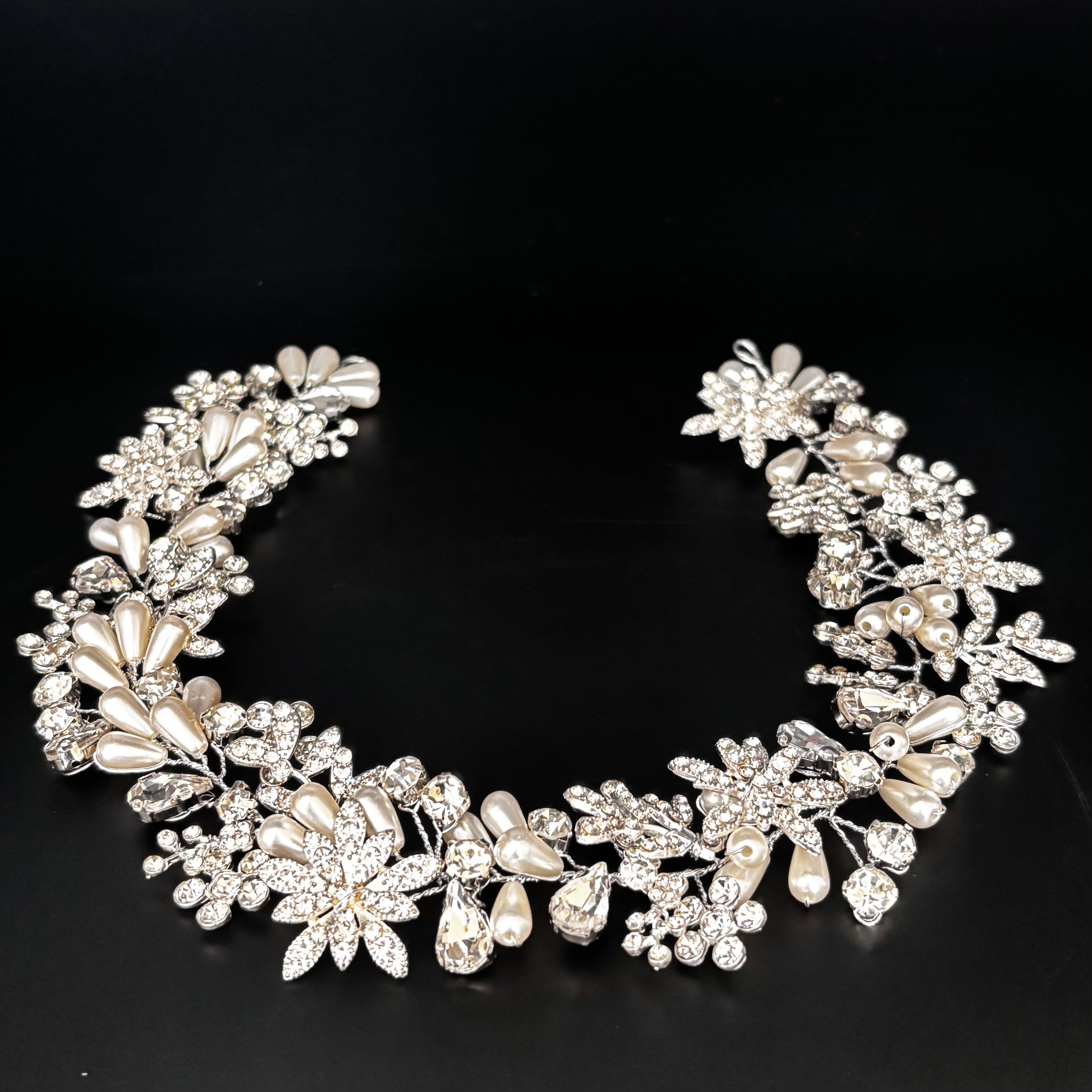 Elegant Silver Bridal Hair Vine with Diamantés & Pearls - Wedding Headpiece TT1057 | Perfect for Brides, Bridesmaids, and Prom Hairstyles