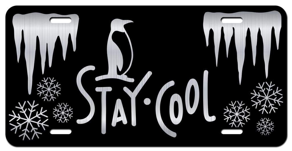 Stay Cool Penguin Vanity Front License Plate Tag KCE327 - Fun Car Accessory for Summer Road Trips & Beach Outings