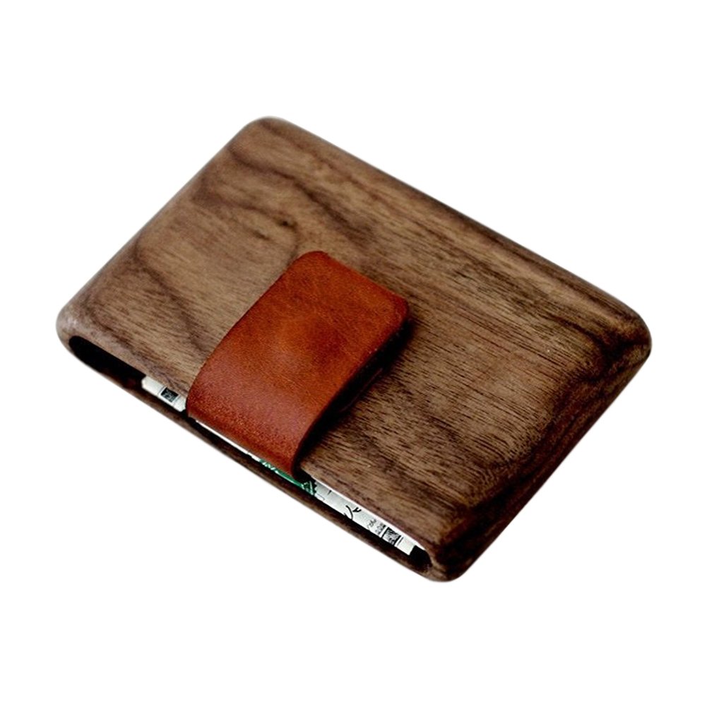IPPINKA Minimalist Wood Wallet for Men & Women - Slim RFID Blocking Walnut Wood Wallet with Leather Strap - Card Holder & Cash Organizer - Perfect for Travel, Business & Everyday Use
