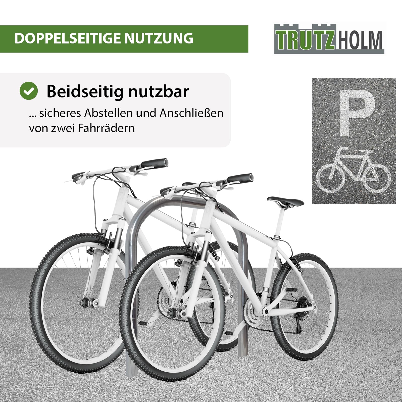 TRUTZHOLM Stainless Steel Bike Rack 116x74 cm, 60 mm Diameter, 2 Parking Spaces - Secure Bicycle Stand for Outdoor Use, Concrete Mounted, Anti-Theft Design - Perfect for Home, Garage, Park, and Public Spaces