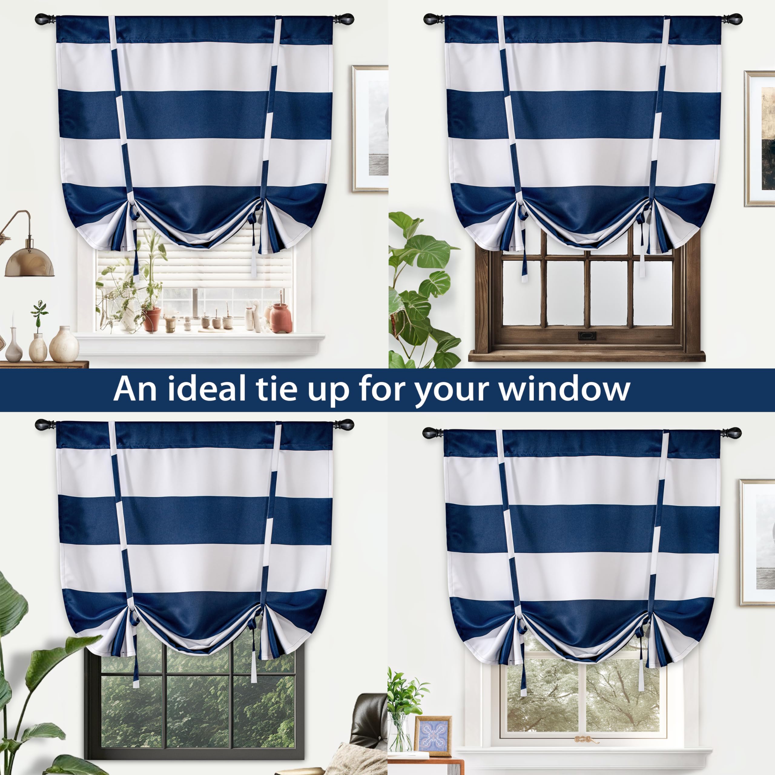 DriftAway Navy Stripe Pattern Room Darkening Tie Up Curtains - 45