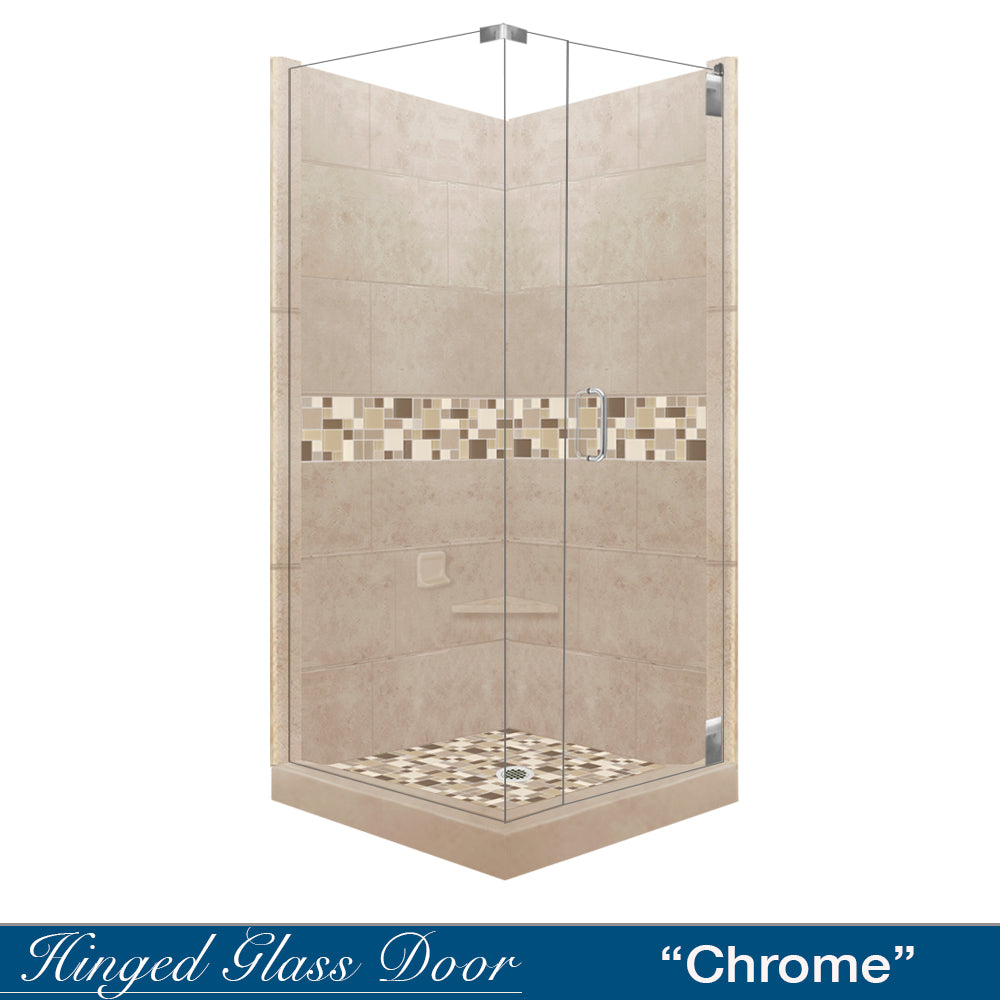 DIY Shower Remodel Kit - Corner Brown Sugar Sistine Stone & Tuscany Mosaic Accent Tile for Bathroom Renovation | Waterproof Peel-and-Stick Backsplash | Easy Installation for Showers, Bathtubs & Kitchen Walls