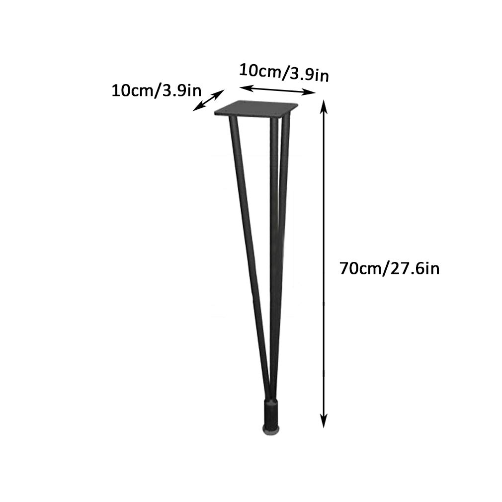 Adjustable Metal Hairpin Table Legs - Set of 4 (70cm/27.6in, Black) | DIY Furniture Legs with 3 Rods & Accessories | 0-10mm Height Adjustment | Perfect for Coffee Tables, Desks, Dining Tables & Bathroom Cabinets | Modern Home & Office Decor Solution