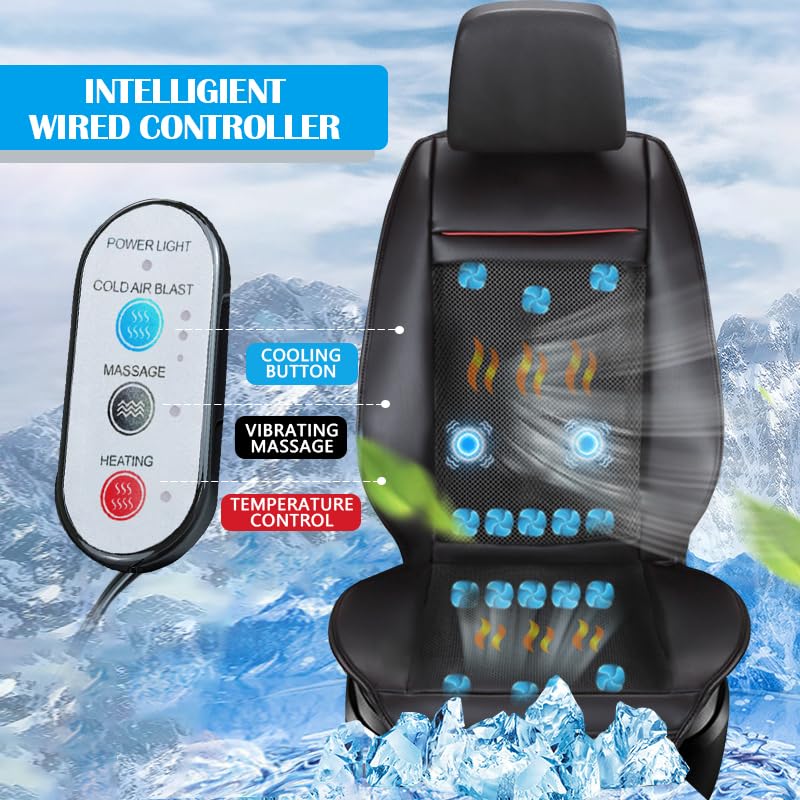 12V Cooling & Heating Car Seat Cushion with 16 Fans - Breathable Automotive Seat Cover for Summer & Winter - Massage Function Black (1PCS) | Perfect for Long Drives, Road Trips & Commuting