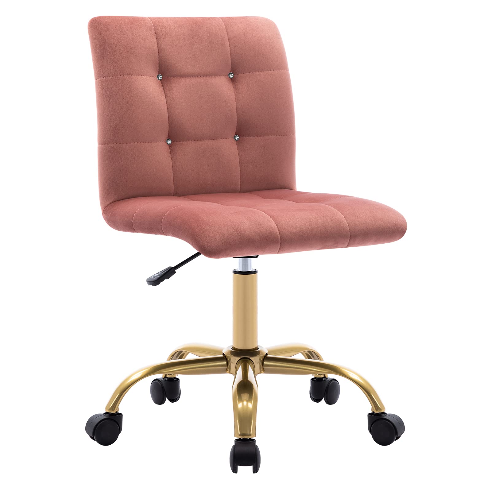 Duhome Pink Velvet Rolling Desk Chair with Wheels - Elegant Button Tufted Vanity Chair for Women, Girls | Home Office, Bedroom & Living Room Seating | Perfect for Working, Studying & Makeup Areas