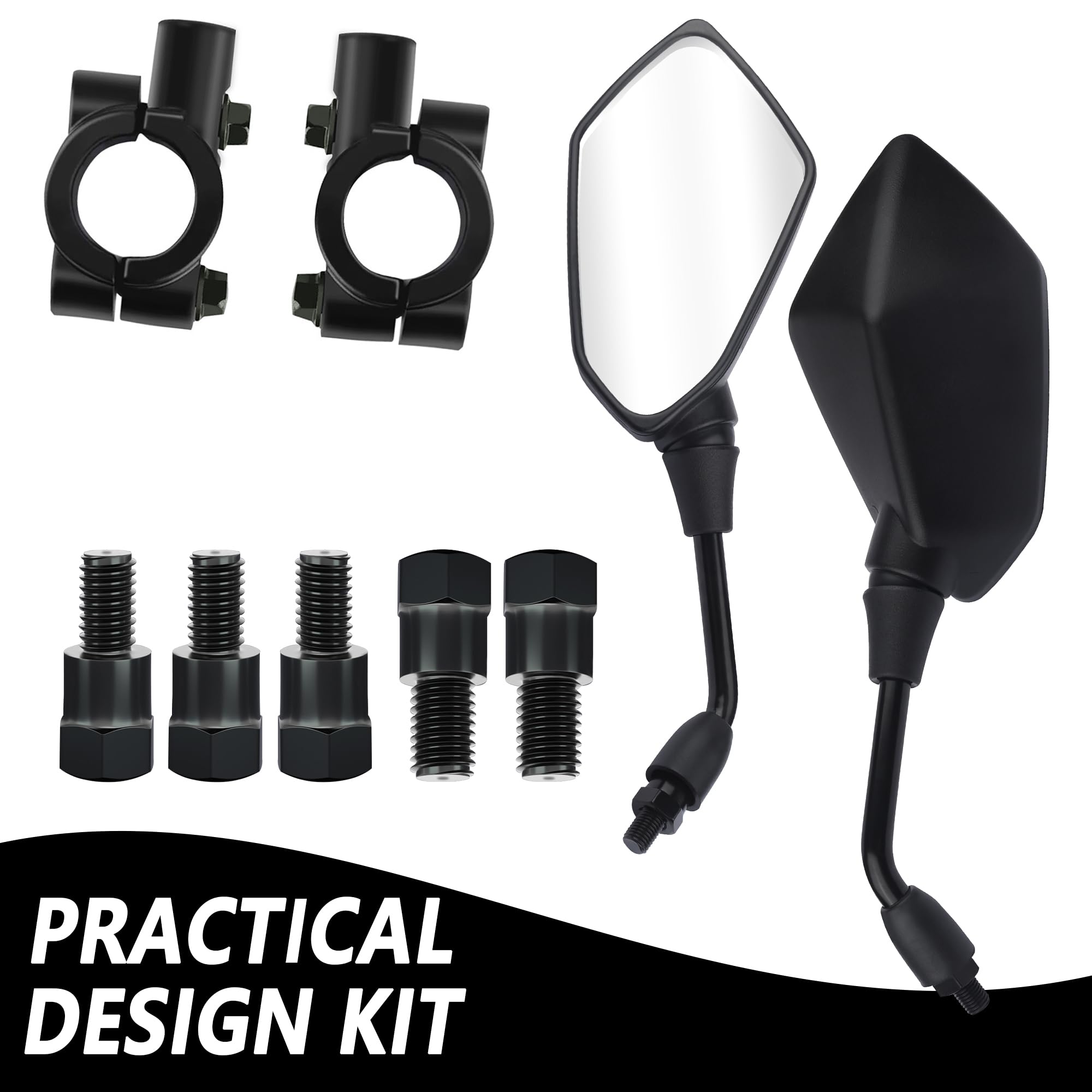 8mm & 10mm Bolt HD 360° Adjustable Motorcycle Mirrors - Wide Angle Rear View Mirrors for Scooter, ATV, Dirt Bike - Perfect for Safe Riding and Improved Visibility (Black)