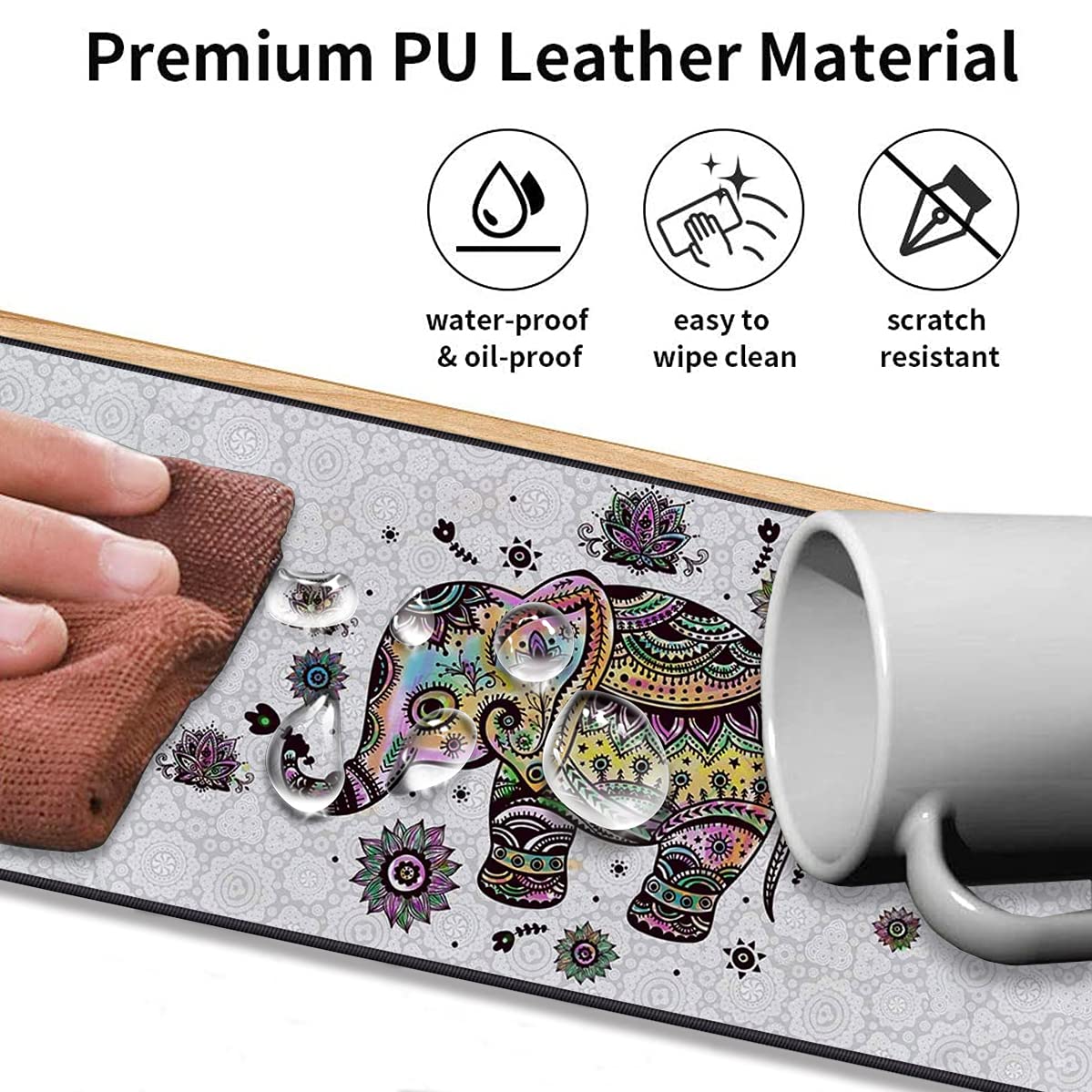 Premium Large Gaming Mouse Pad 31.5x11.8 Inch - Non-Slip Rubber Base, Stitched Edges, Cute Floral Elephant Design for Office & Home Desk - Perfect for PC Gaming, Work, and Study - Waterproof & Durable Surface