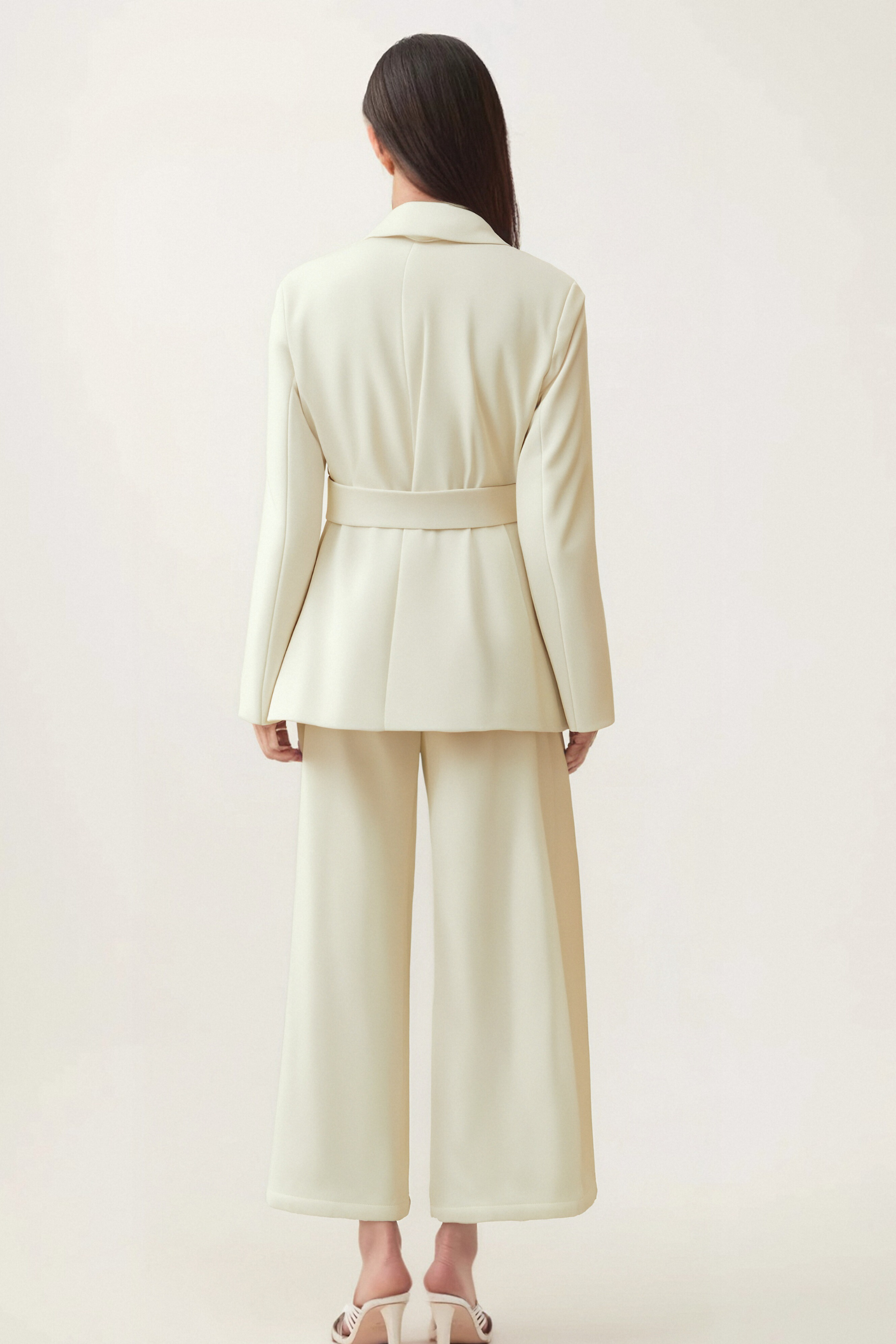 Elegant Jasmine White Necktie Wrap Blazer for Women - Perfect for Office Wear, Business Meetings & Formal Events