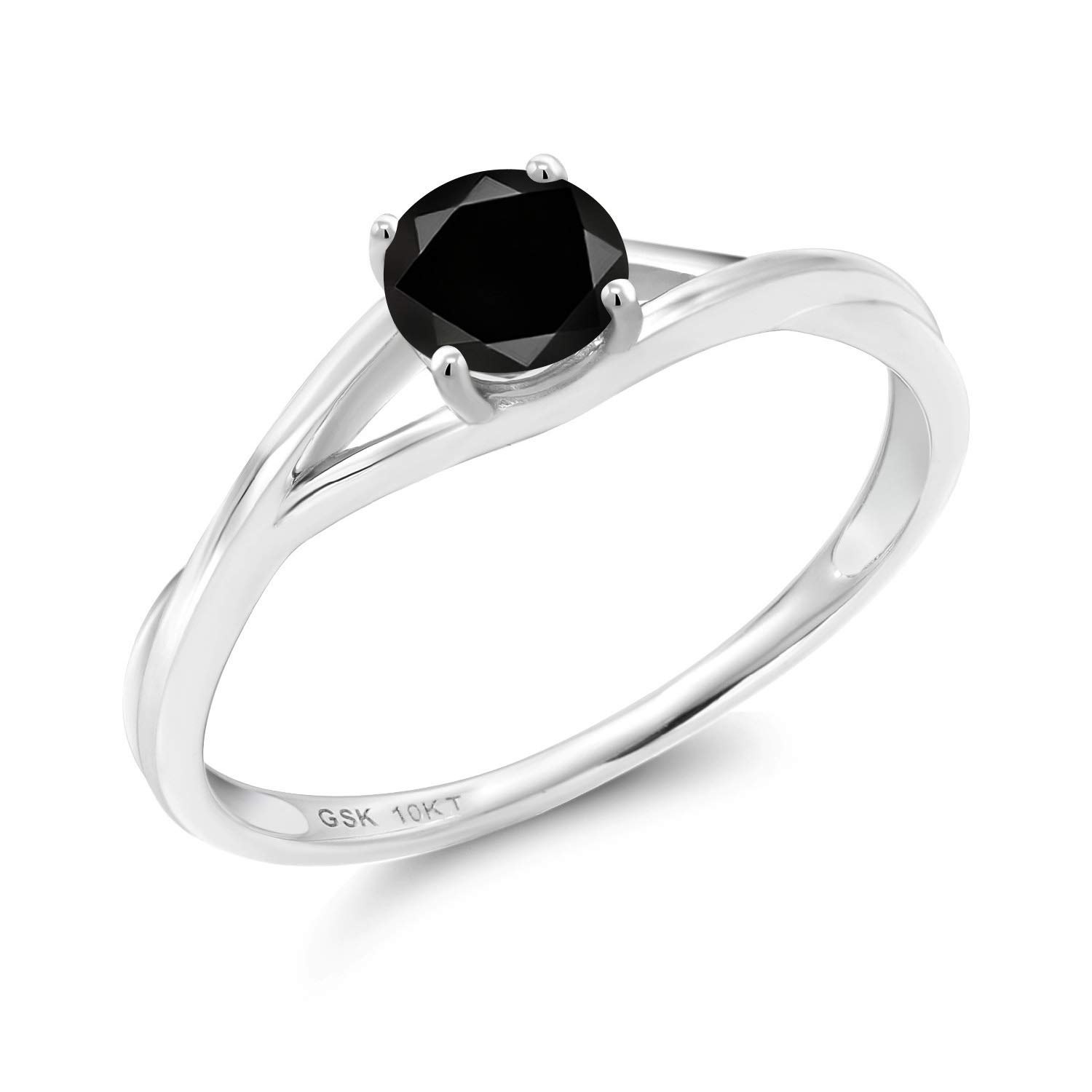 10K White Gold Solitaire Engagement Ring with 0.55 Ct Round Black Diamond - Elegant Wedding Band for Women, Perfect Proposal Gift for Her, Anniversary & Valentine's Day Jewelry
