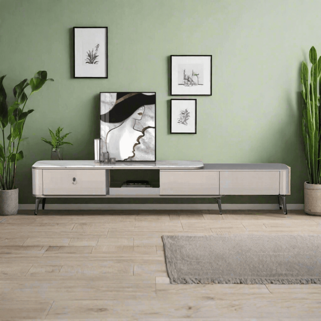 Modern Extendable TV Stand with 3D Stone Top - 60